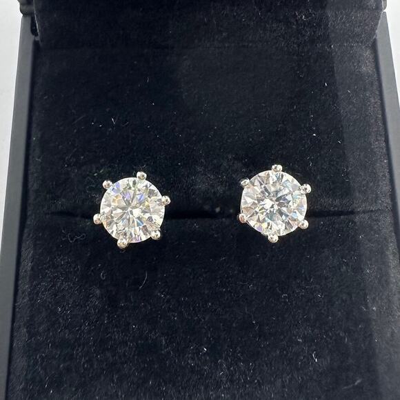Moissanite Diamond Earrings Studs Six Prong Brilliant Round 925 18K 4 Ct - Picture 9 of 9